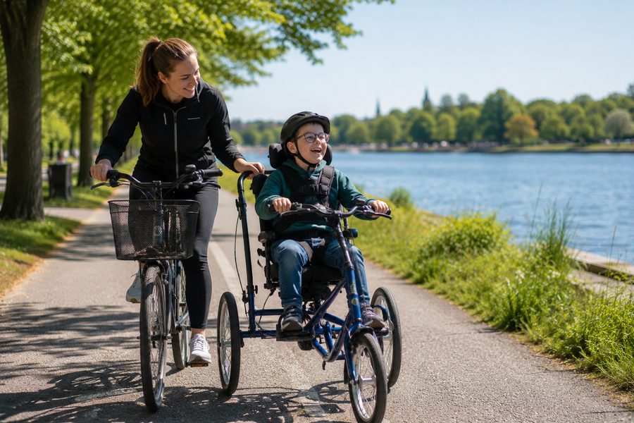 Cykeltur längs vattnet med anpassad cykel